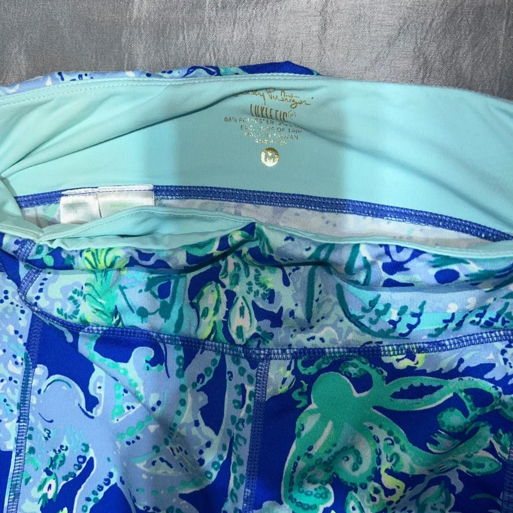 Lilly Pulitzer Luxletic Octopus Print Cropped Leggings Blue Green Cutout Mens M
